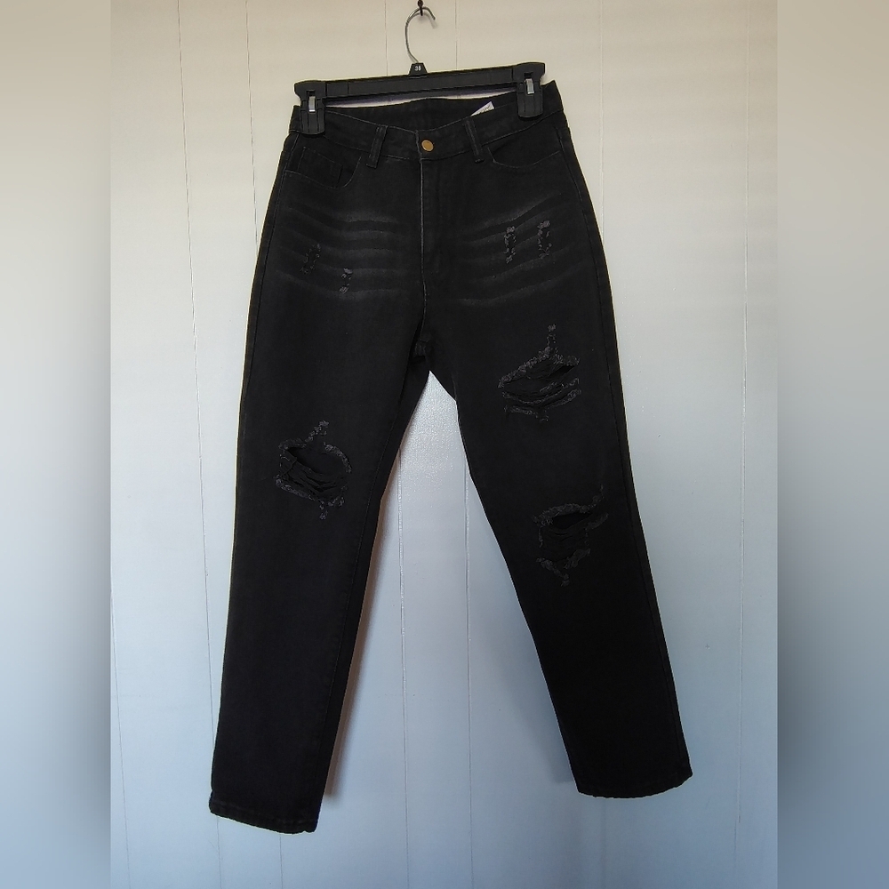 Shein Black Distressed Women Jeans Size L